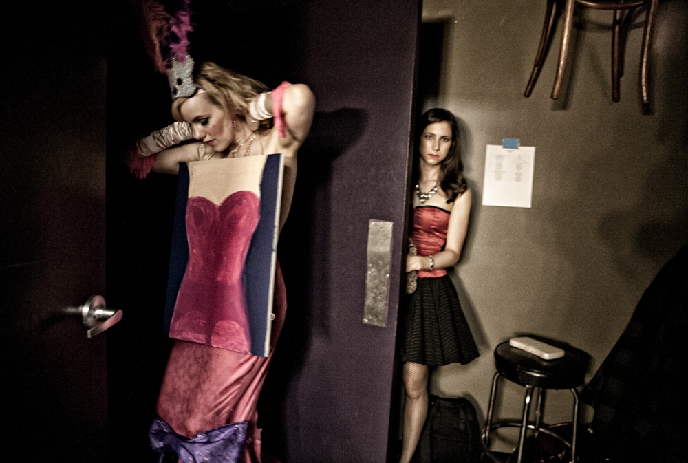 Moment before Burlesque dancer R_ Annie prepares to get on stage.