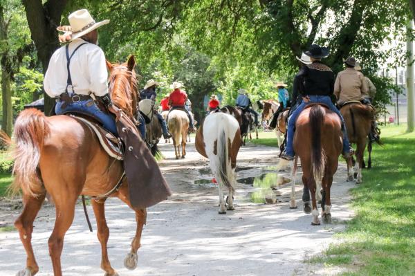 Chicago's Black Cowboys - The cowboys and cowgirls on the start of their group ride in Washington Park group where they...