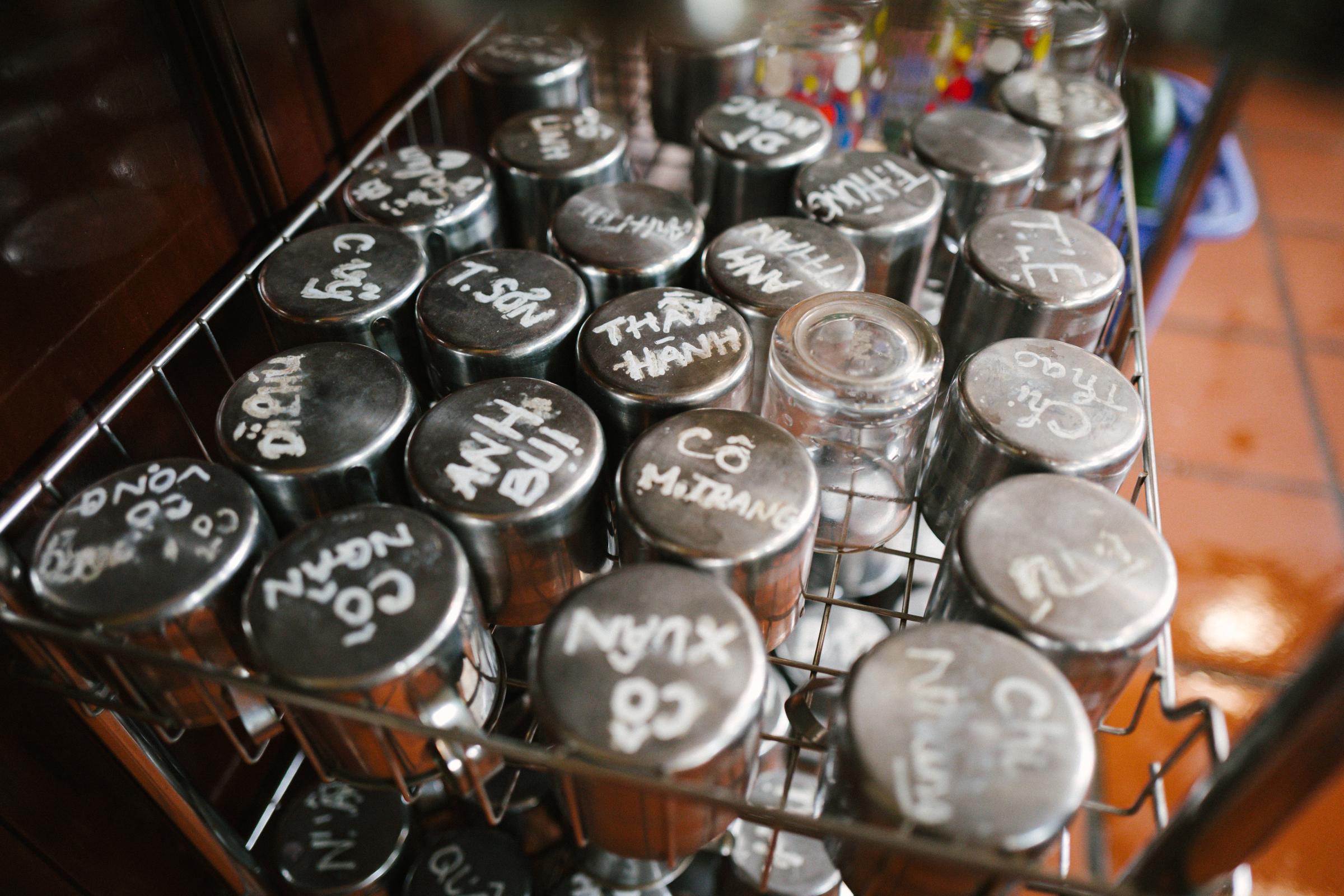 A day in life at Peaceful Bamboo Family - The names on the stainless steel cups, neatly arranged in...