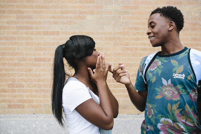 Jamaica and Terrell, both age 15, share a tender moment after school on September 29, 2014. 