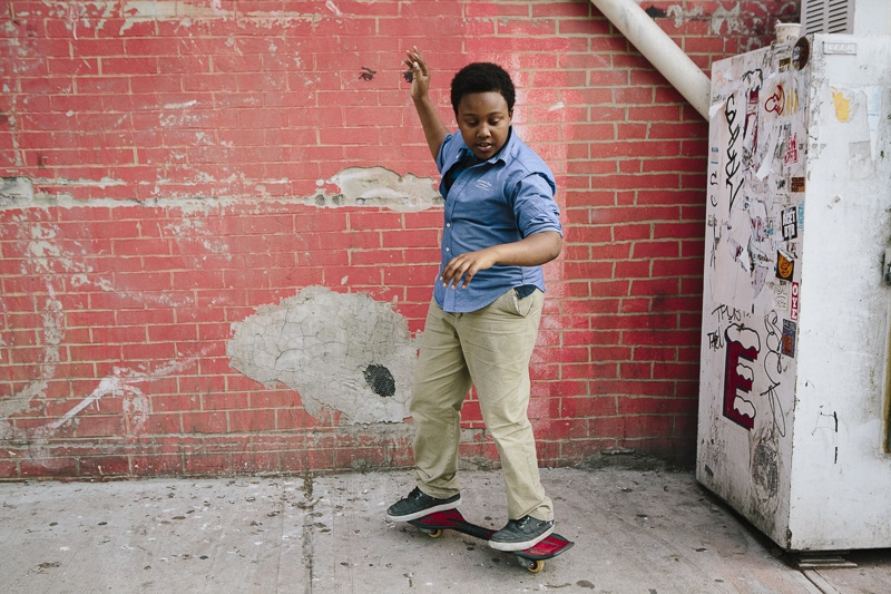  Justin, 14, plays on his skate... Brooklyn, NY on May 20, 2015. 
