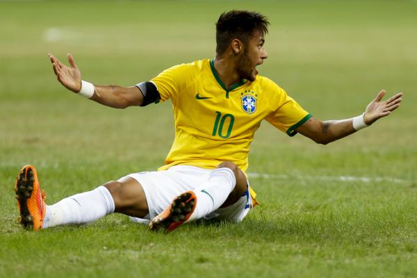 Sports - Brazil's Neymar reacts during a soccer friendly match...