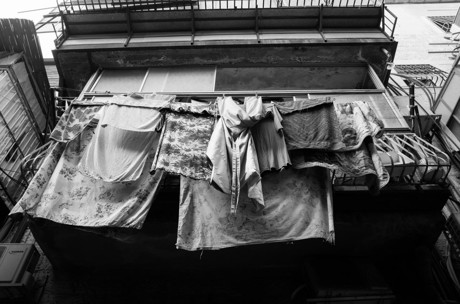Drying clothes on the balcony
