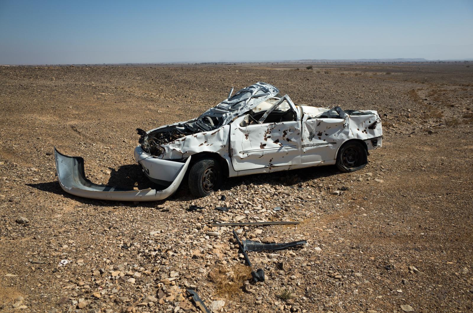 Remains of car in the southern desert, Israel