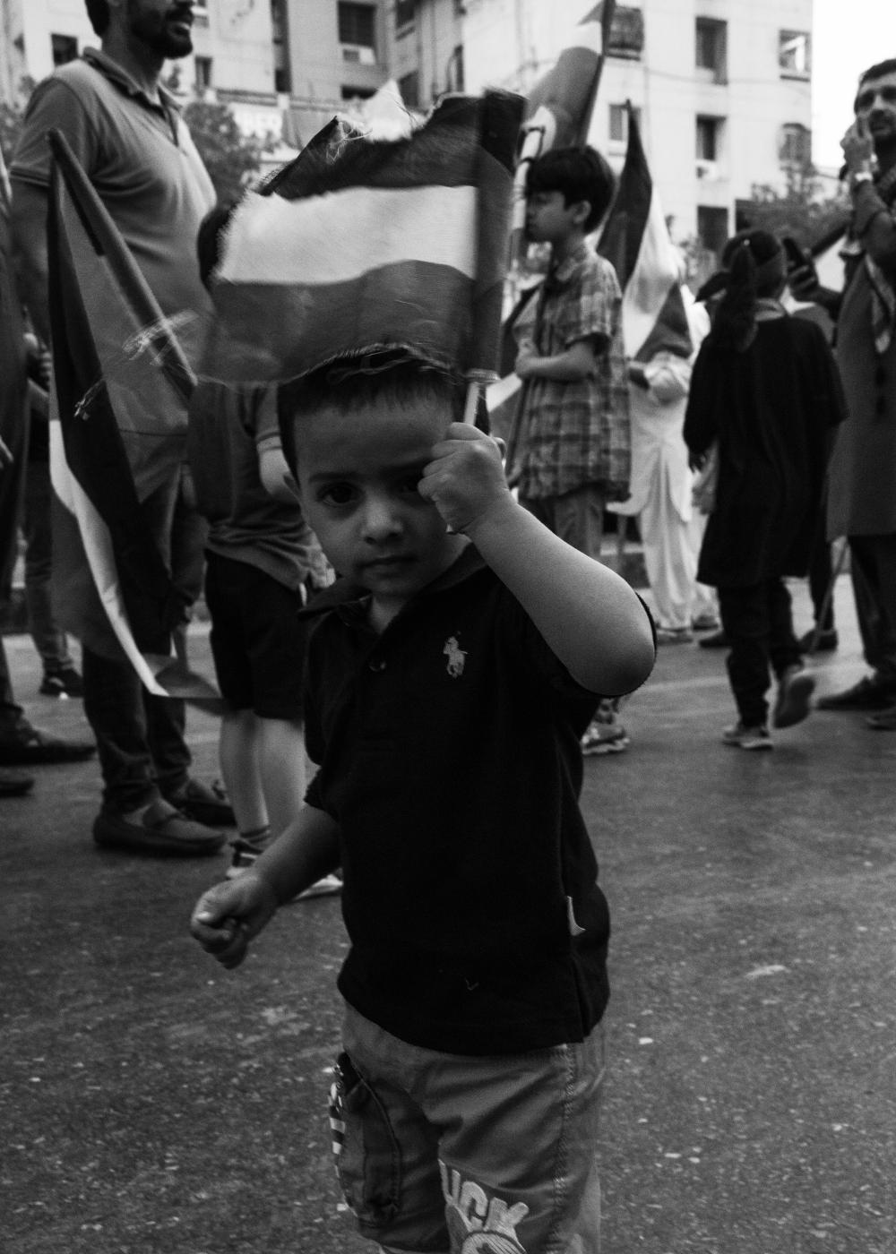 From the river to the sea - Little boy waves Palestinian flag during the protest held in solidarity with Palestine on 15...