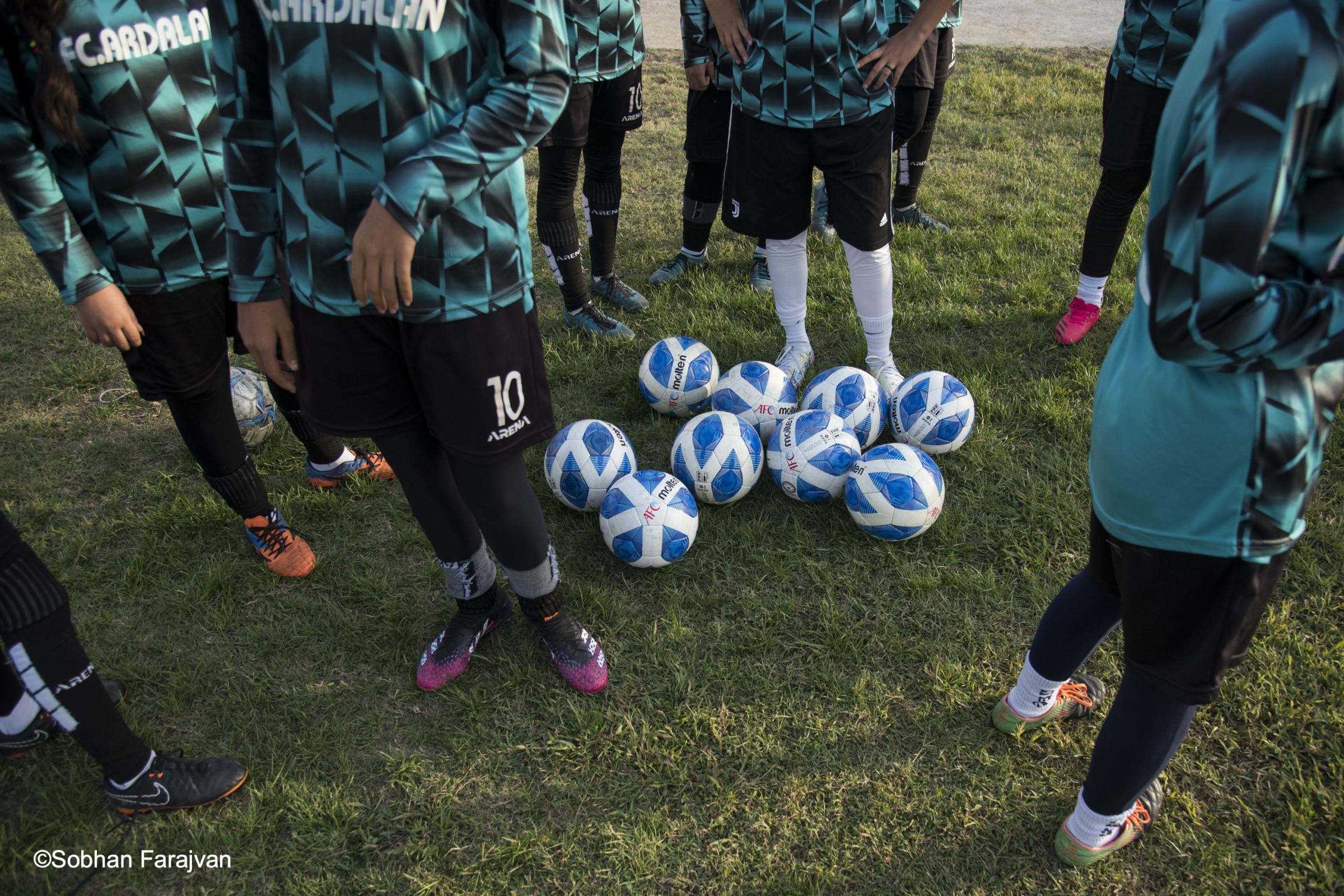 Iranian women's soccer academy - Iranian girls players take a rest during soccer training...