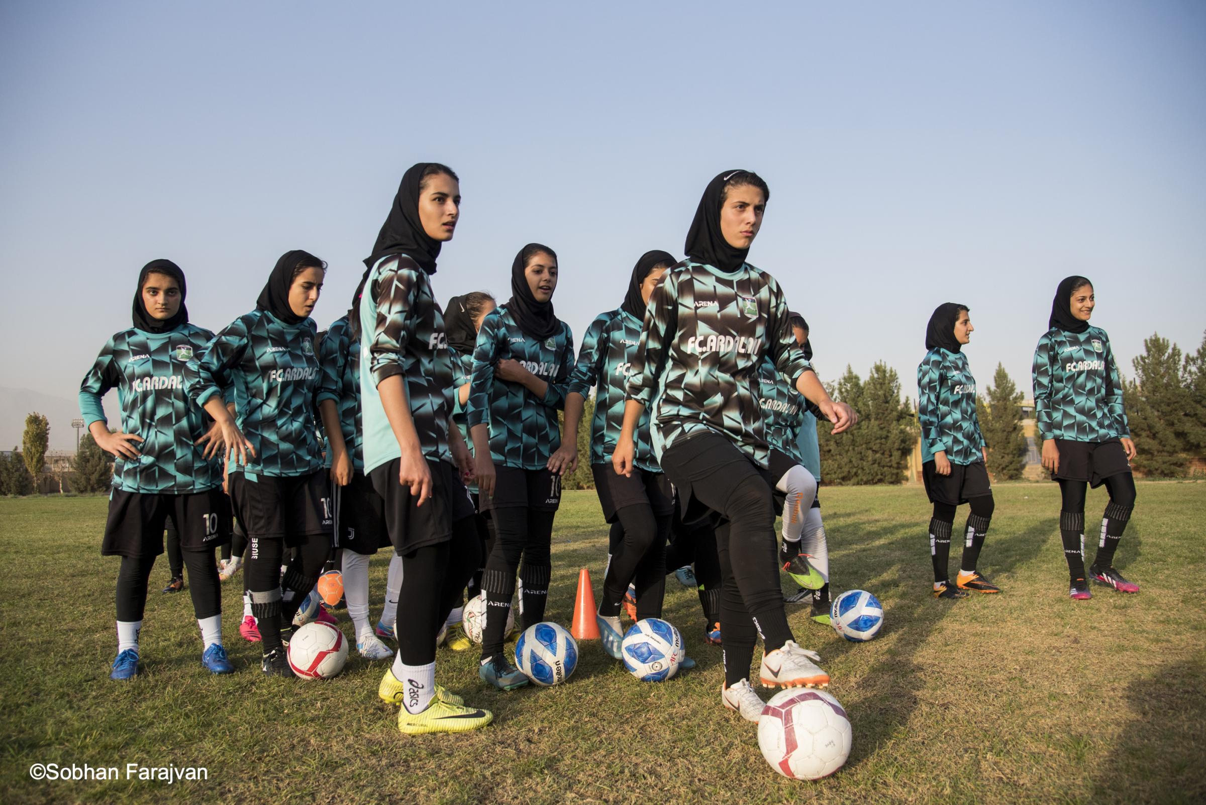 Iranian women's soccer academy - Iranian girl players training soccer on the academy field...