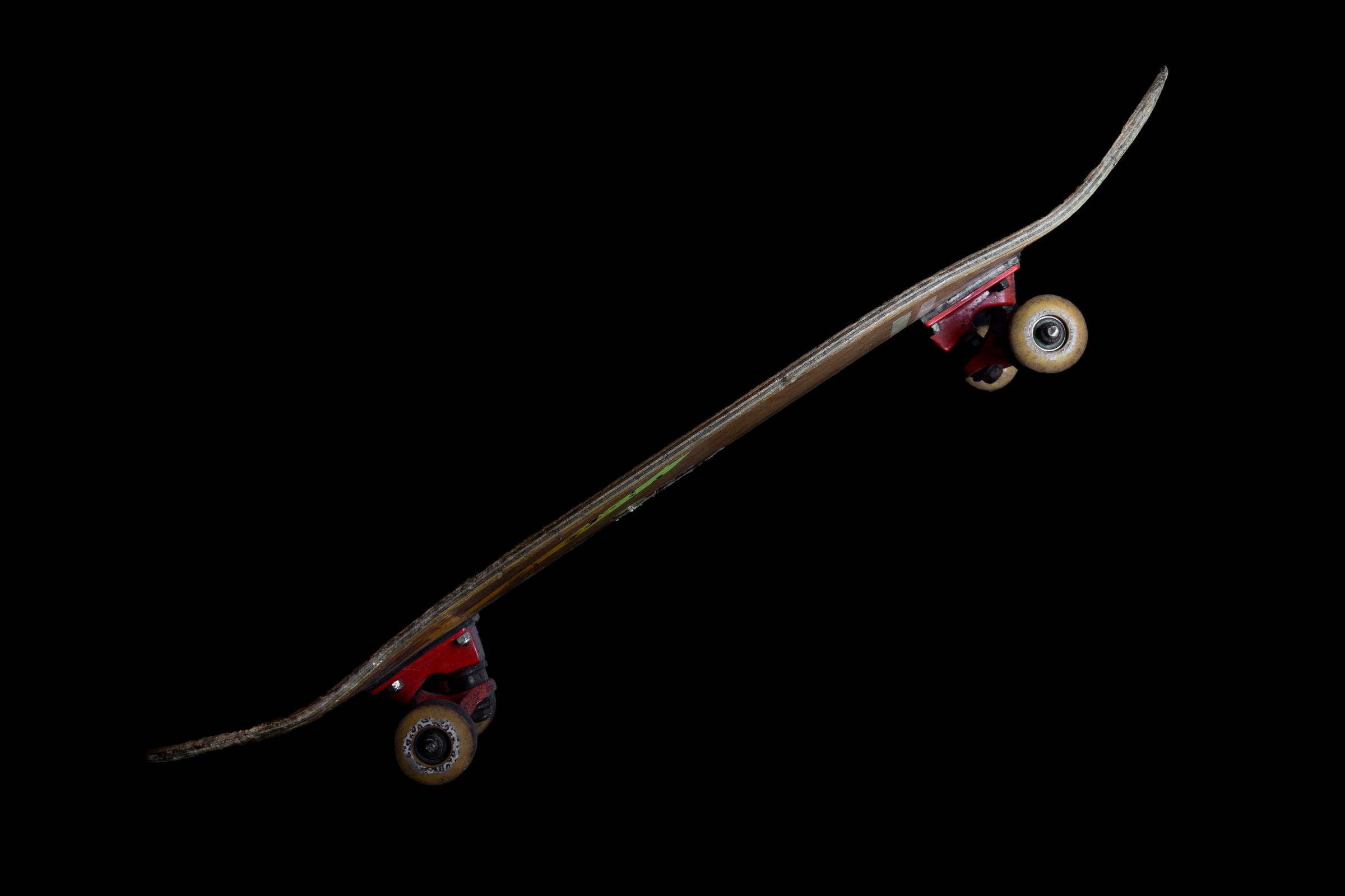The belongings of Andrea Salgado, victim of femicide -  Andrea' skate board, Edomex, 2022. 