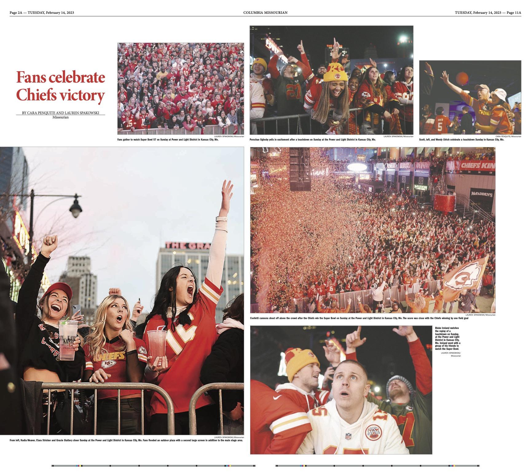 I worked with other editors to select these photos for print as part of our Super Bowl coverage for the Missourian.