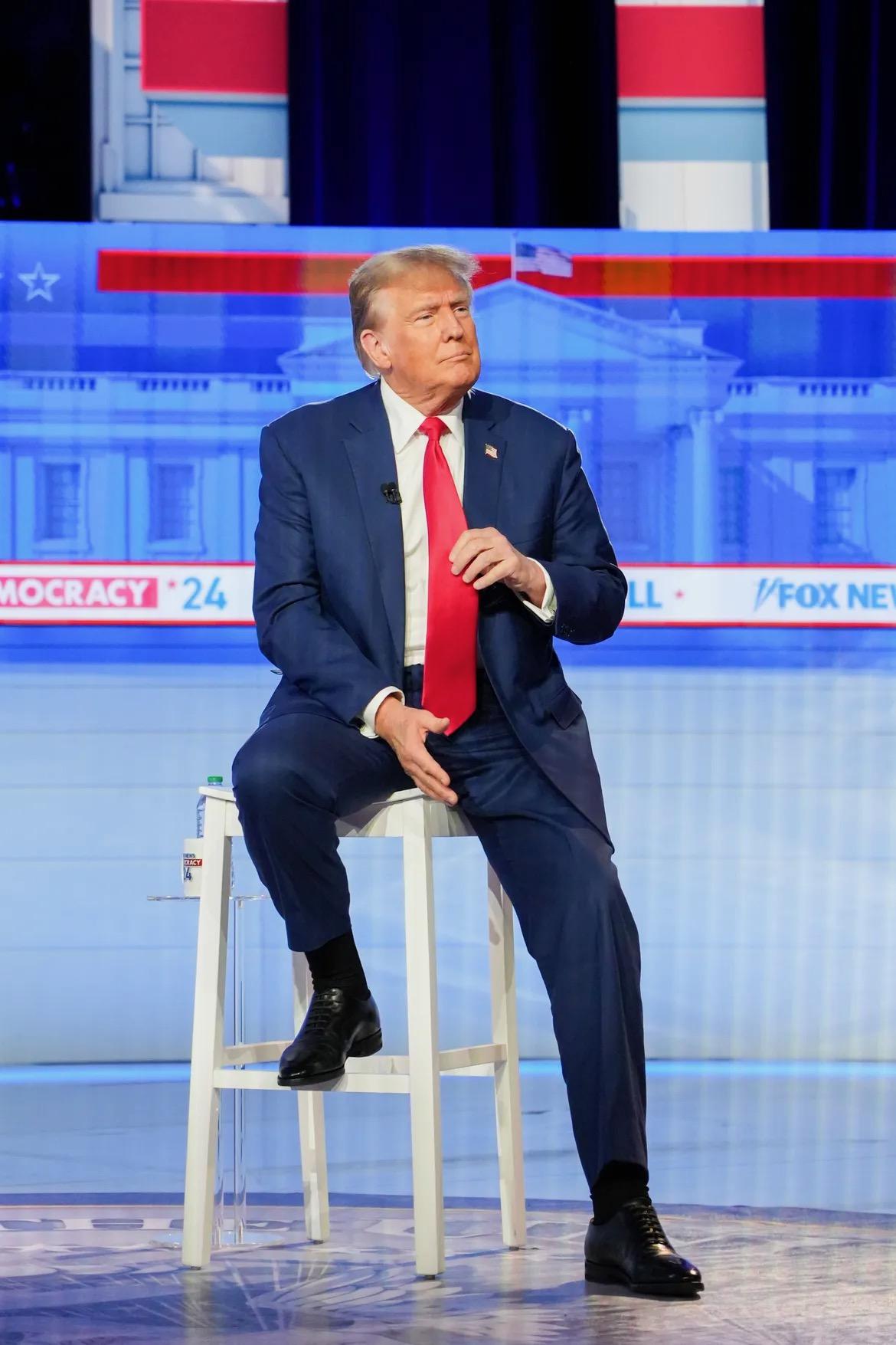 2024 Iowa Caucus  - Former President Donald Trump at the Fox News town hall at the Iowa Events Center on Wednesday,...