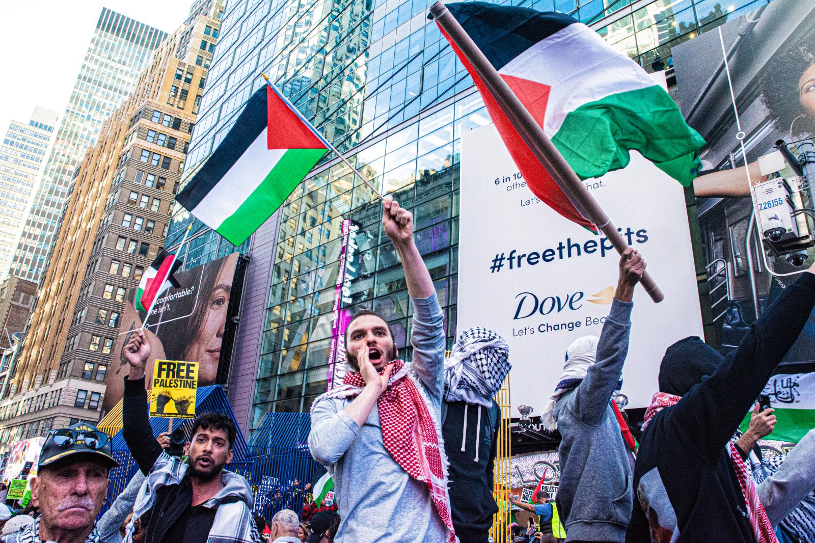 A Pro-Palestine Rally in Times Square on Friday October 13, 2023