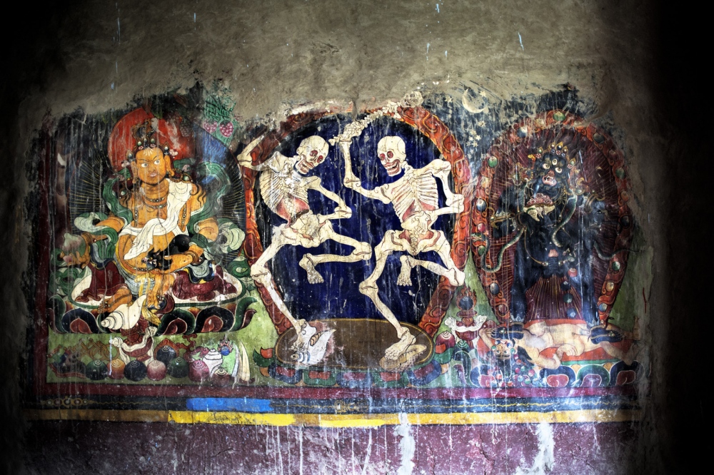 Tantric Paintings on the walls ...cial resources. Mustang, Nepal.