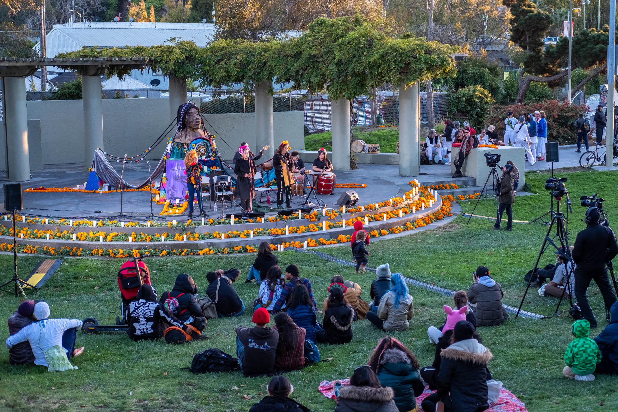 Musicians play music at San Francisco&rsquo;s Potrero del Sol Park during the Festival of Altars and the celebration of Day of the Dead. San...