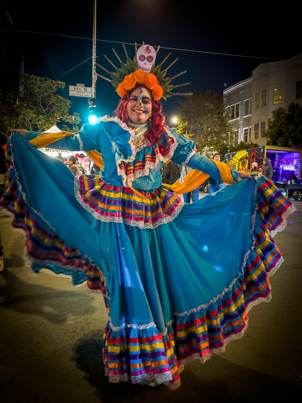 Day of the Dead Celebration - Catrina with traditional dress in the Mission District....