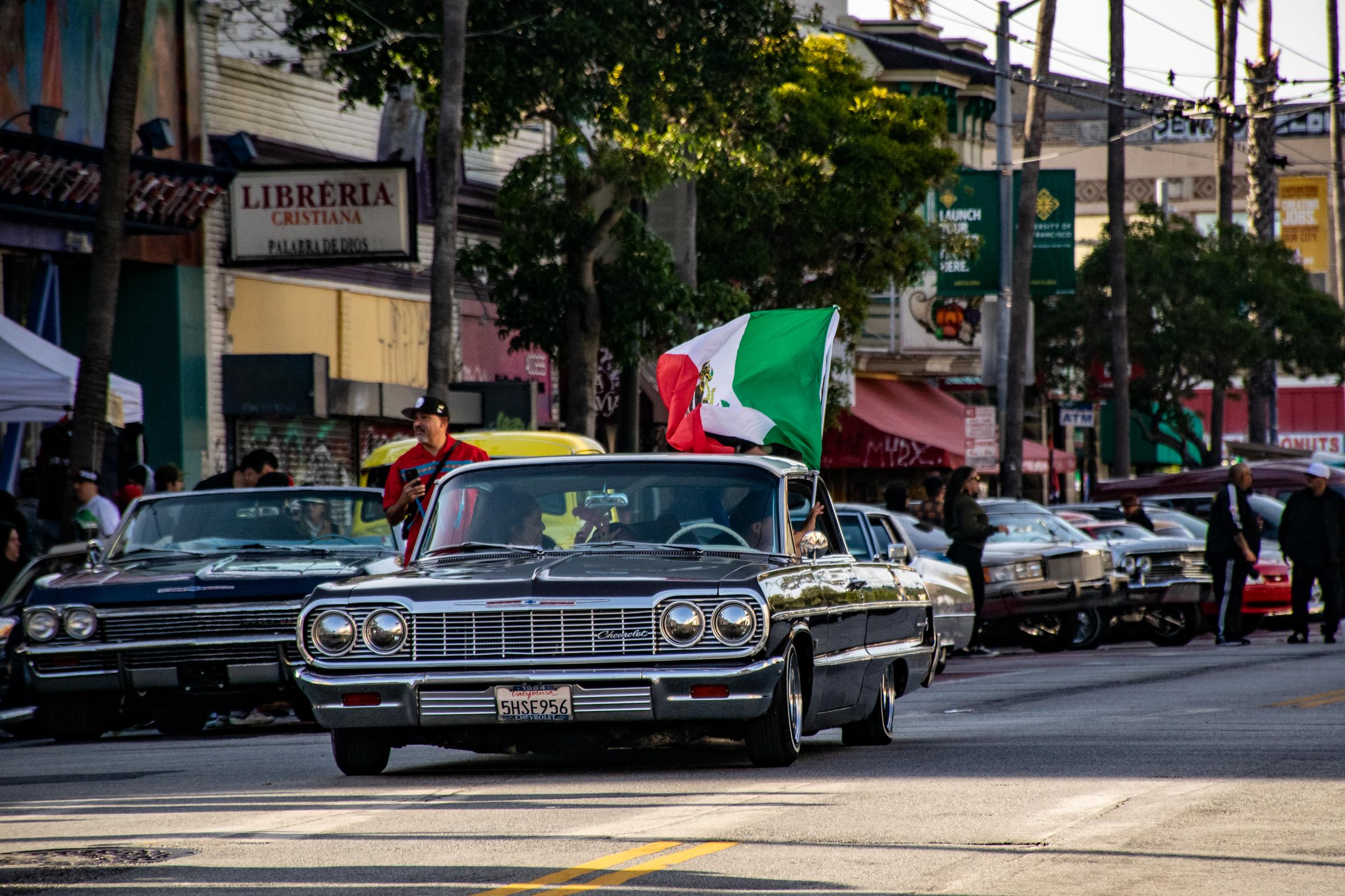 Lowriders Cinco de Mayo Show -  A Chevrolet lowrider strolls down Mission street while...