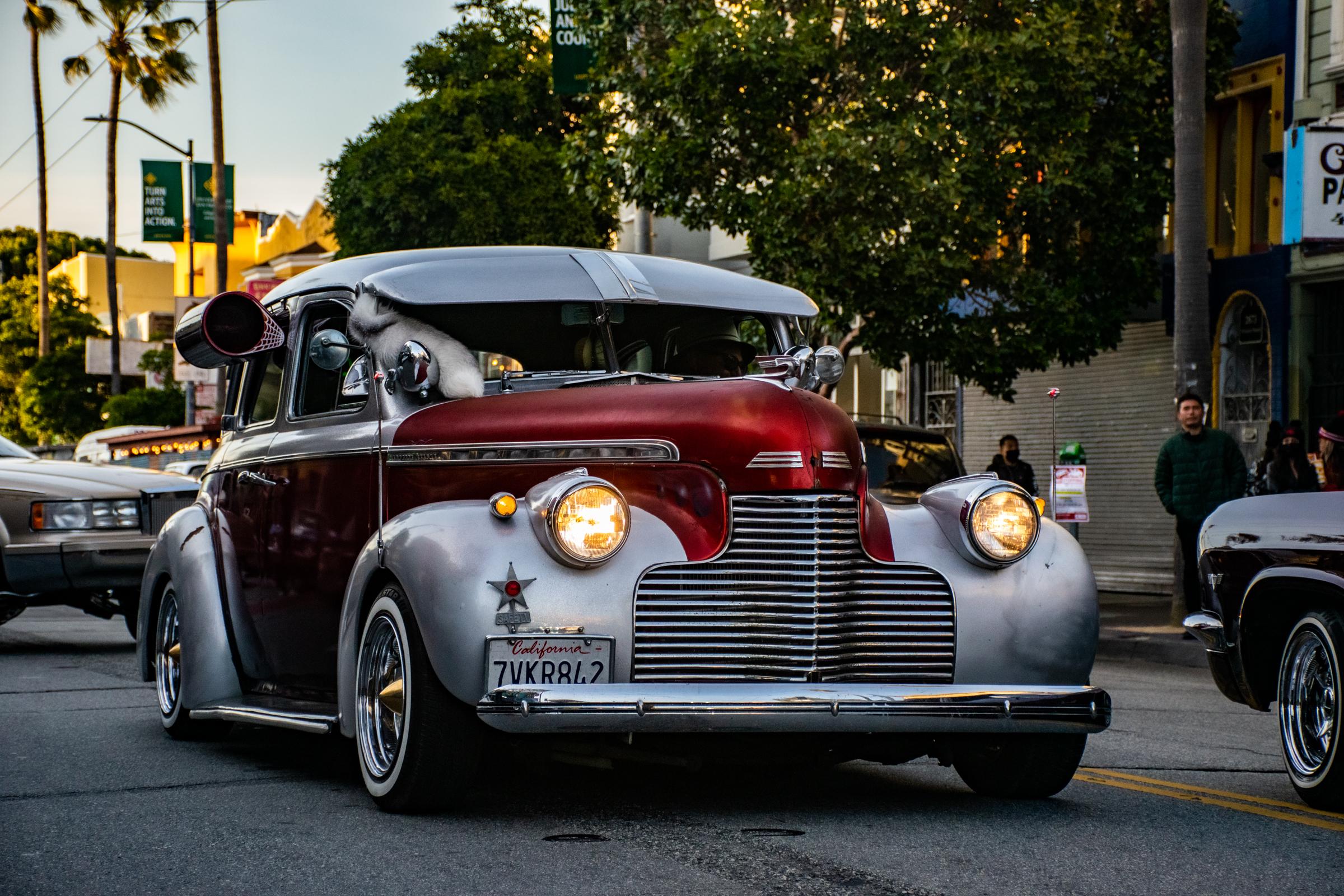 Lowriders Cinco de Mayo Show -  A vintage lowrider strolls down Mission street during...
