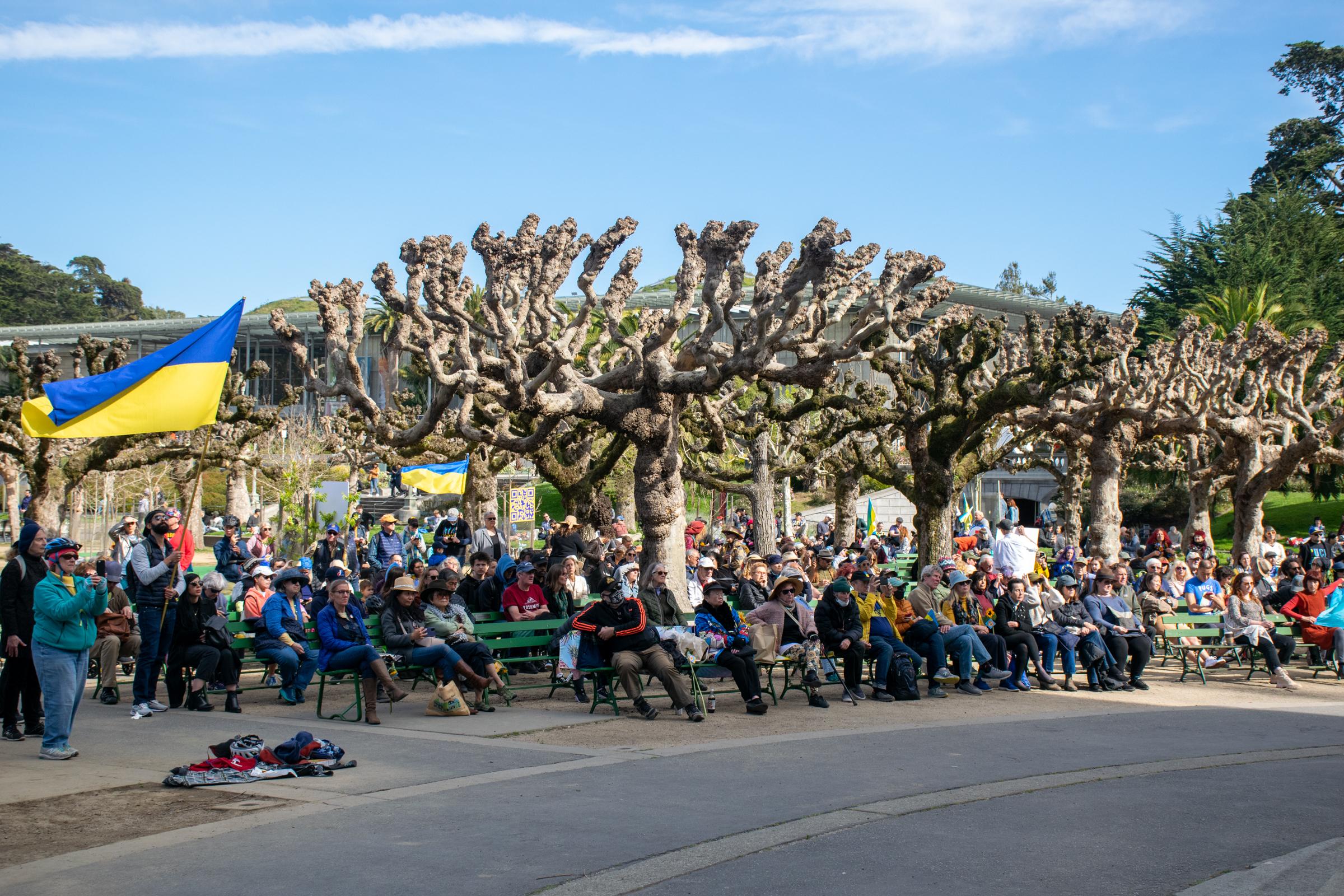  People gather at the Music Concourse in Golden Gate Park during the benefit concert in support of Ukraine. San Francisco, March 12, 2022 (Karem...