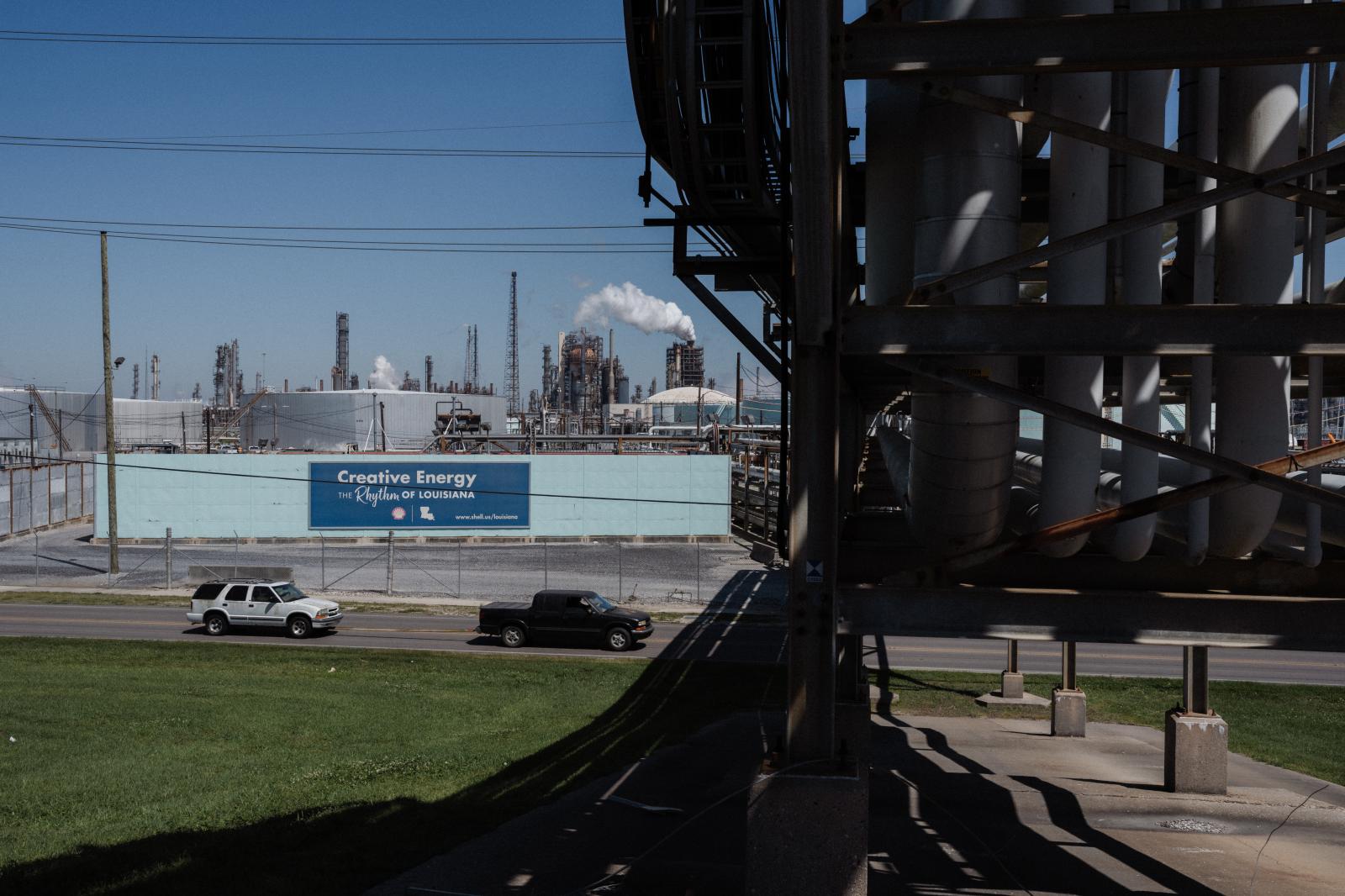 Behind the Plants: The Americans of Cancer Alley - Advertising on a shell refinery plant. Geismar United States