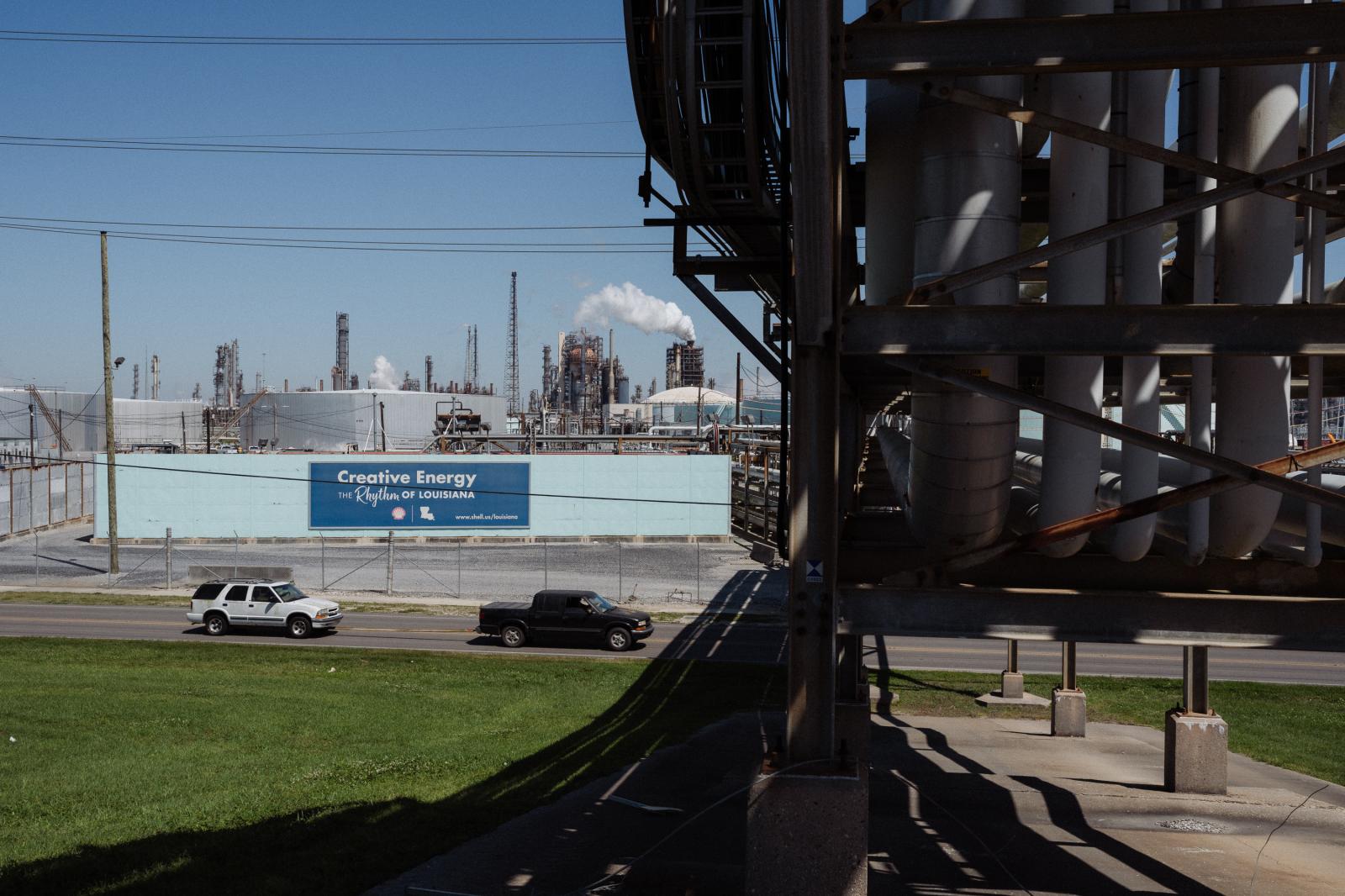 Advertising on a shell refinery plant. Geismar United States