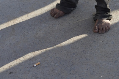  Even in the cold winter days of February, the children who sleep on the streets can be seen moving around barefoot.Â   