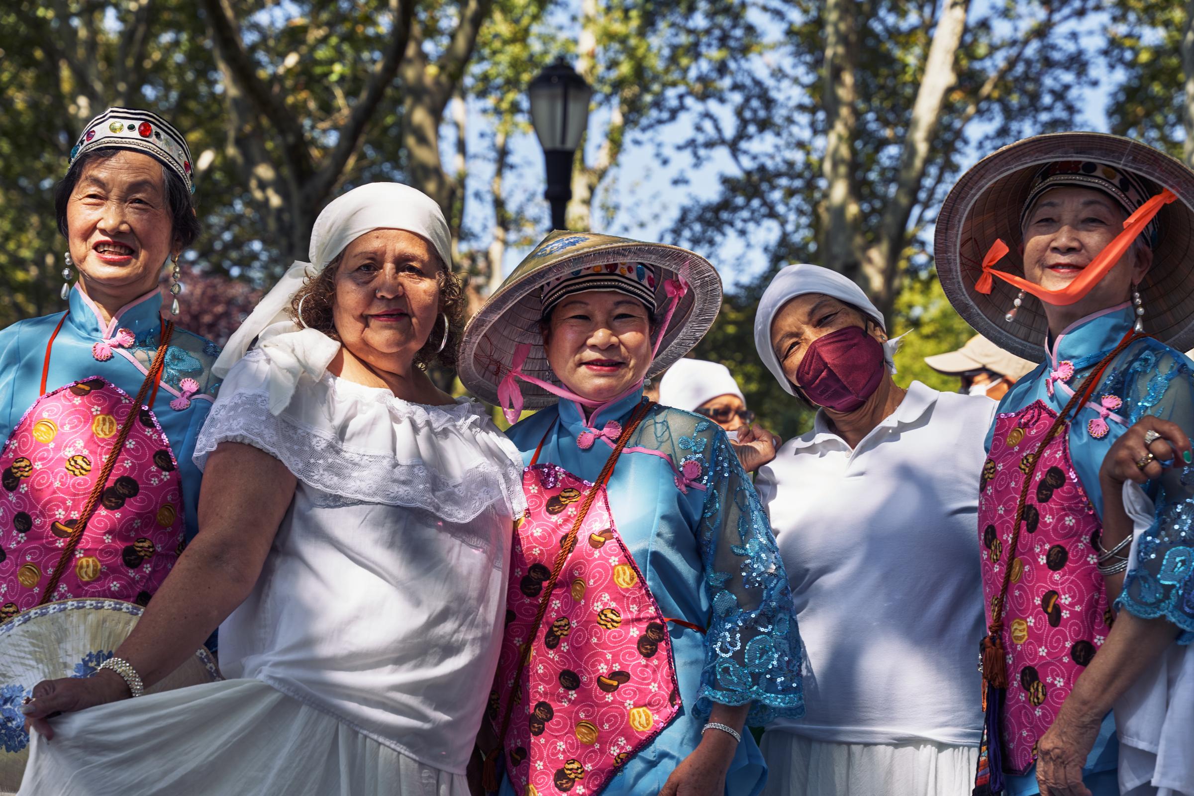 Chinese and Latinx senior dancers gathered at Thomas Jefferson Park, New York on September 15, 2022.