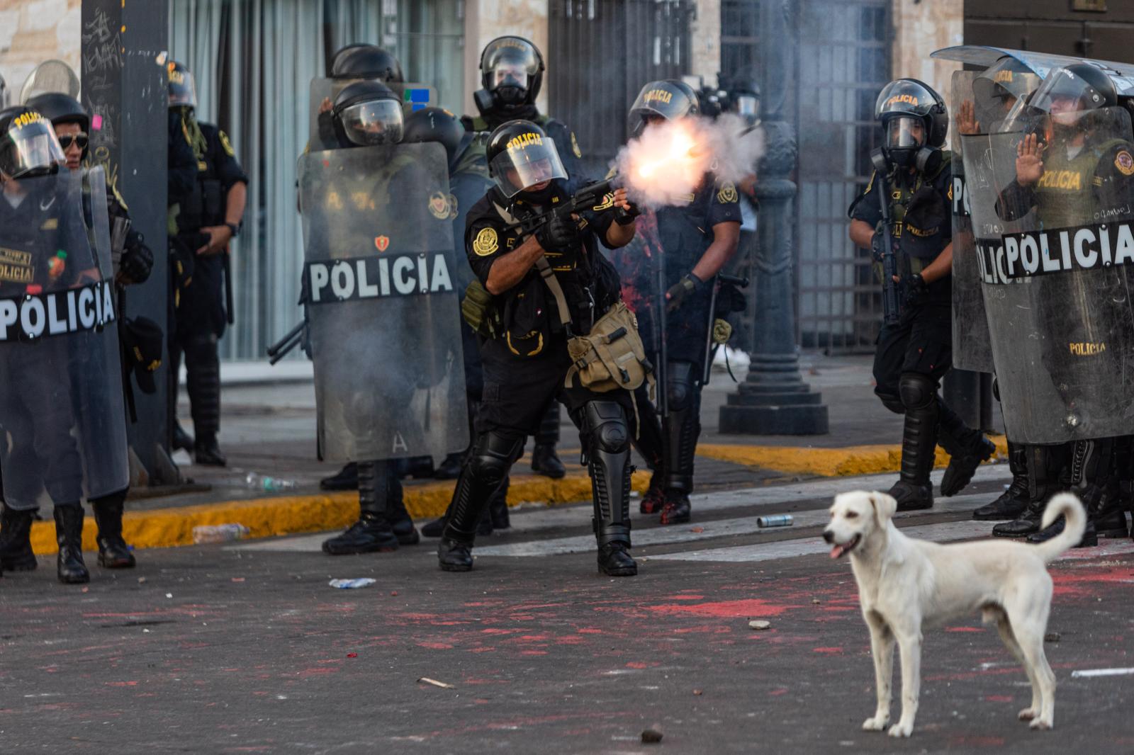 LIMA, PERU - JANUARY 24: Police...g the recent political crisis. 