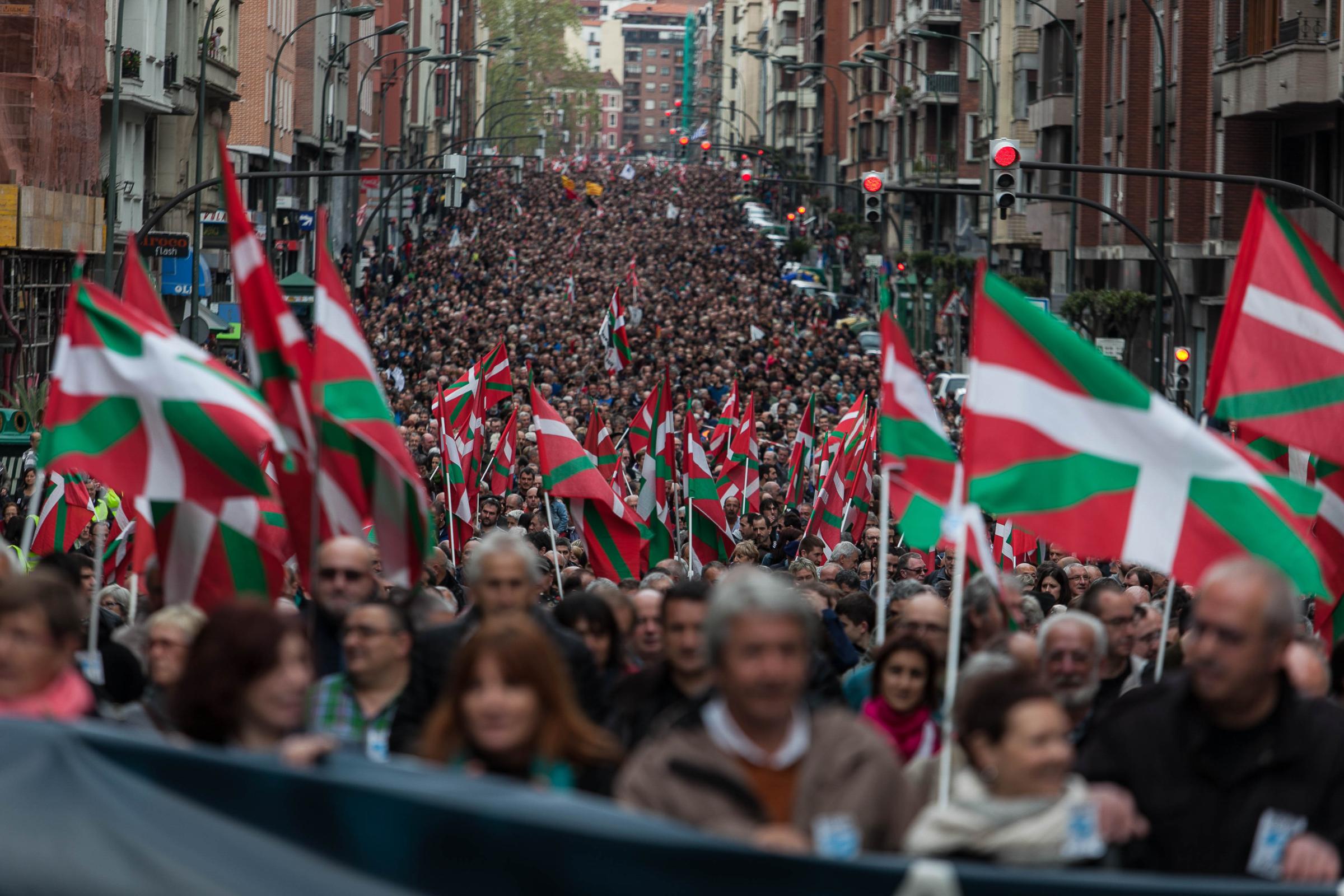 Basque Country - Thousands of people walk in a demonstration to demand the recognition of the Basque Country as an...