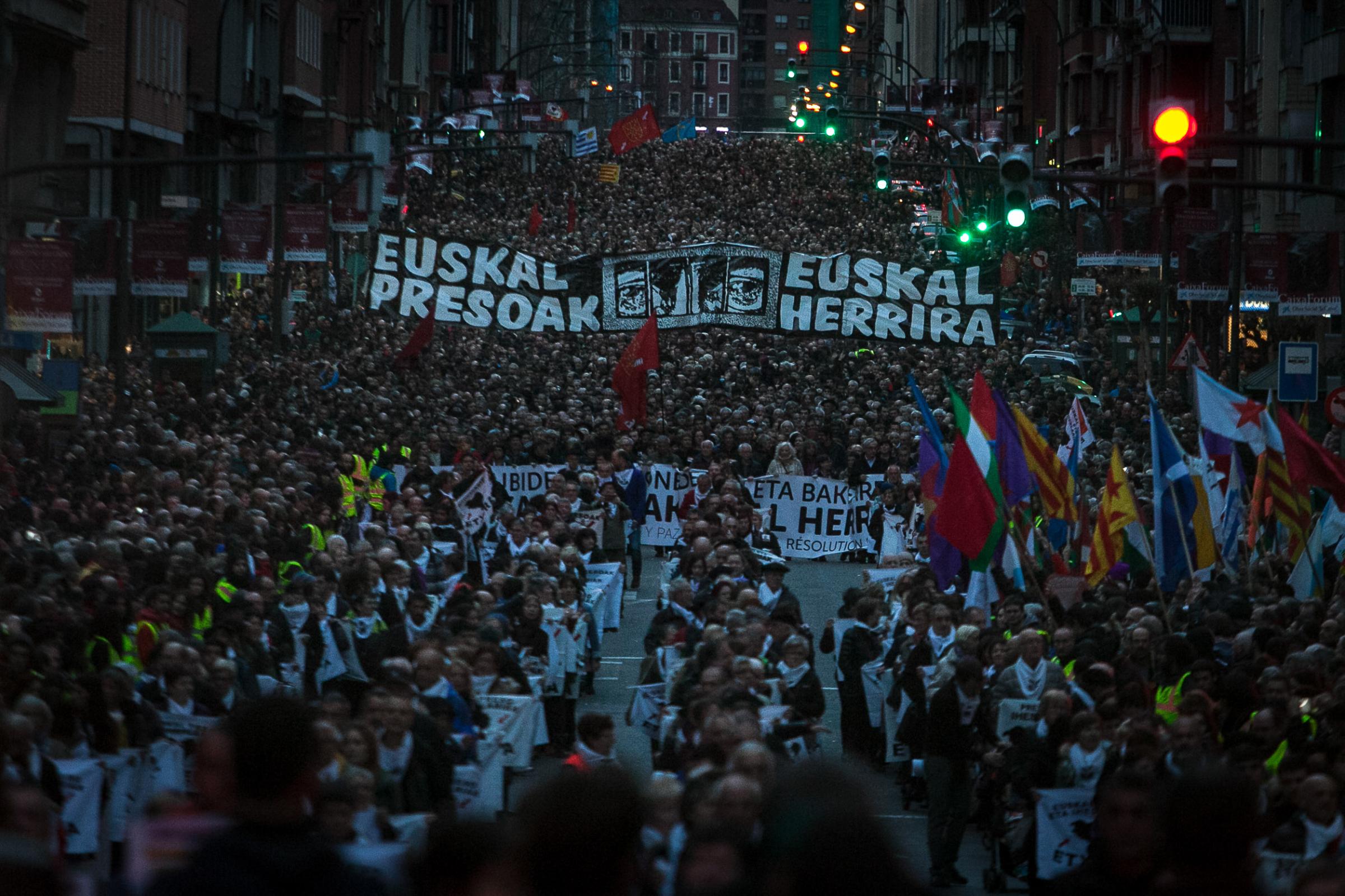 Basque Country - Tens of thousands of people demonstrate in the streets of Bilbao, calling for ETA prisoners to be...