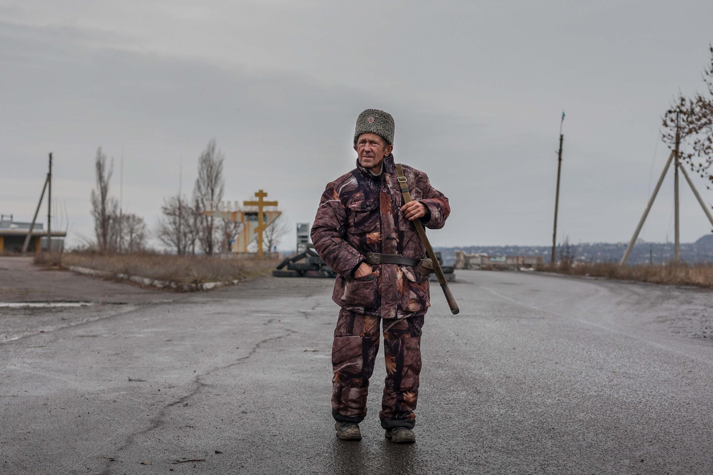 Truce in the Donbas -   December 2014. Lugansk, Ukraine. An elderly Cossack...
