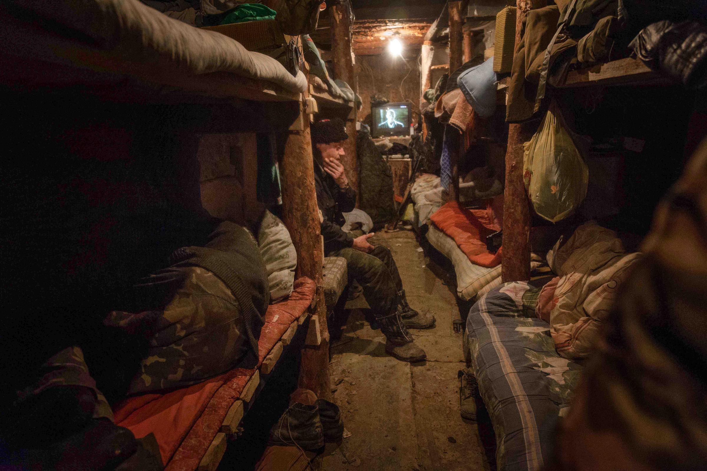Truce in the Donbas -   December 2014. Lugansk, Ukraine. Inside the trenches,...