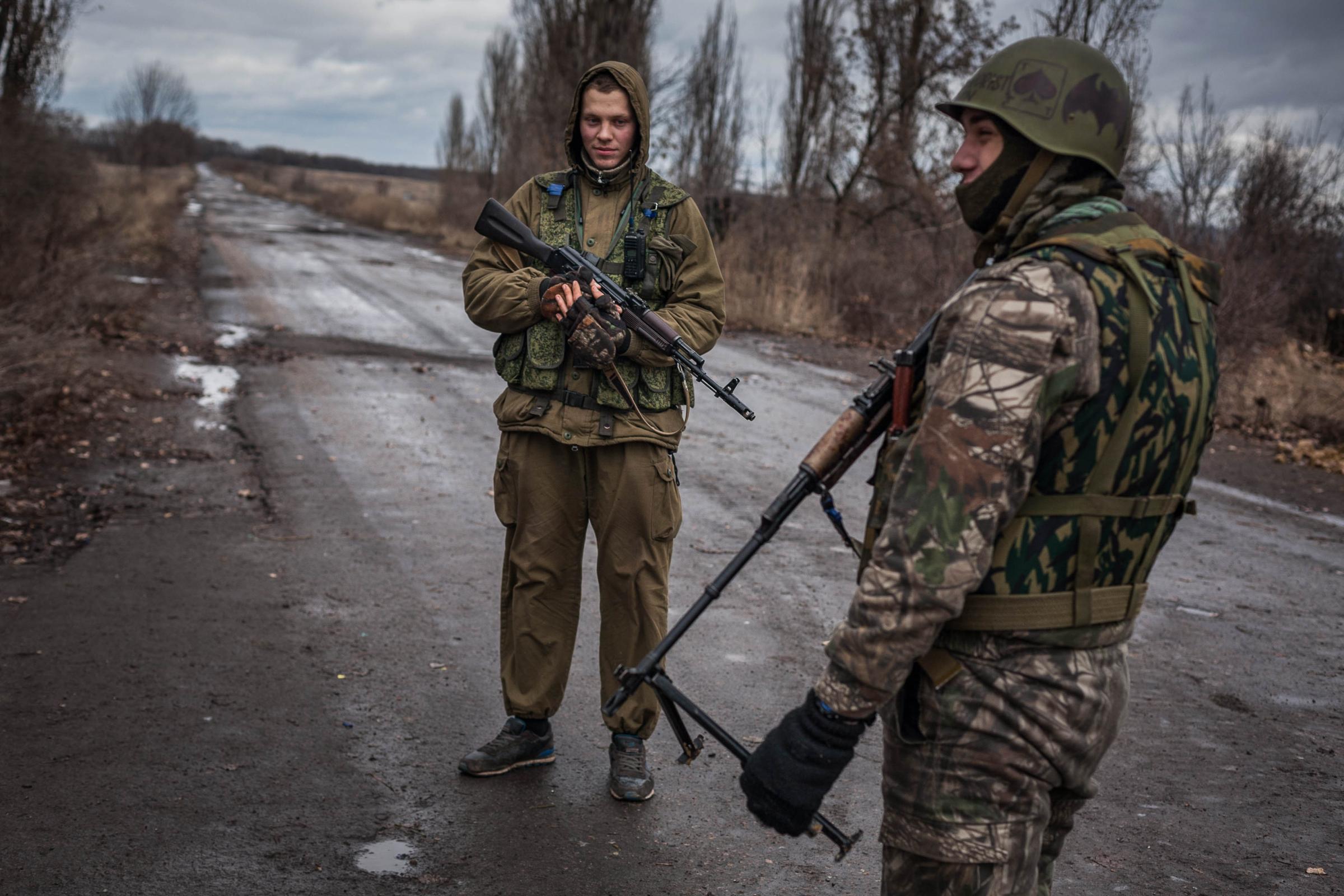 Truce in the Donbas -     December 2014. Lugansk. Ukraine. A group of...