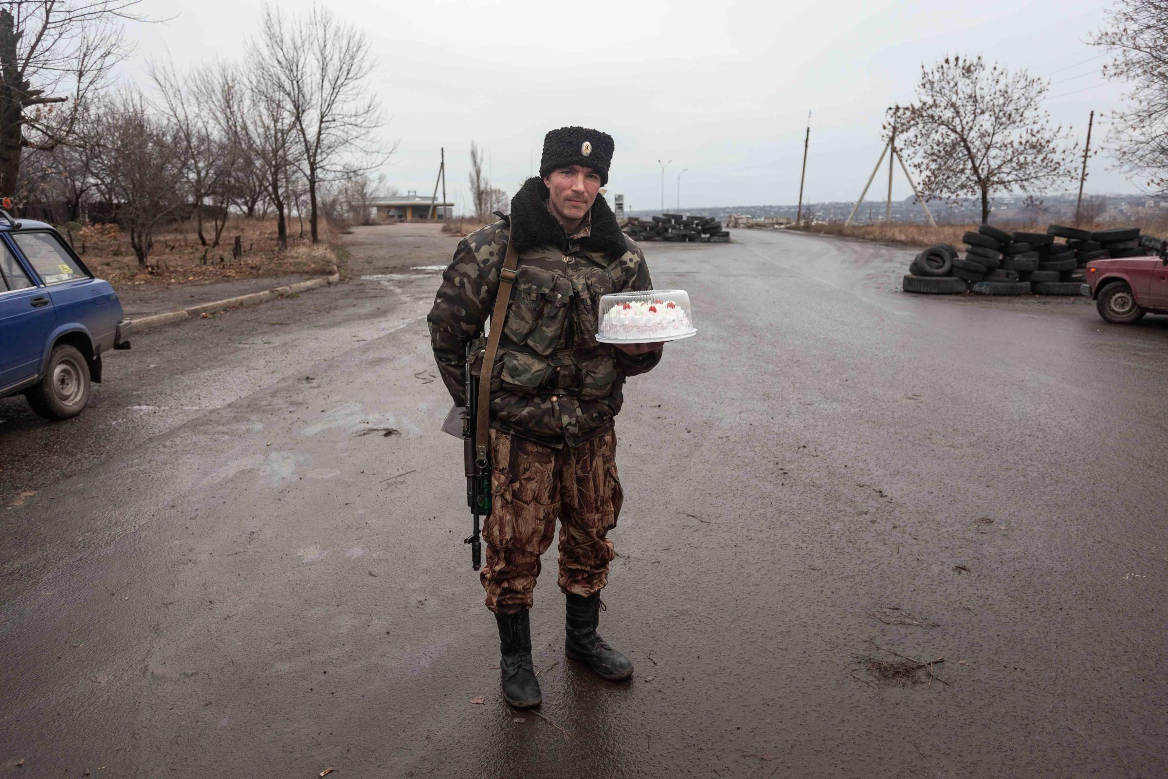 Truce in the Donbas -   December 2014. Lugansk, Ukraine. A Cossack militiaman...