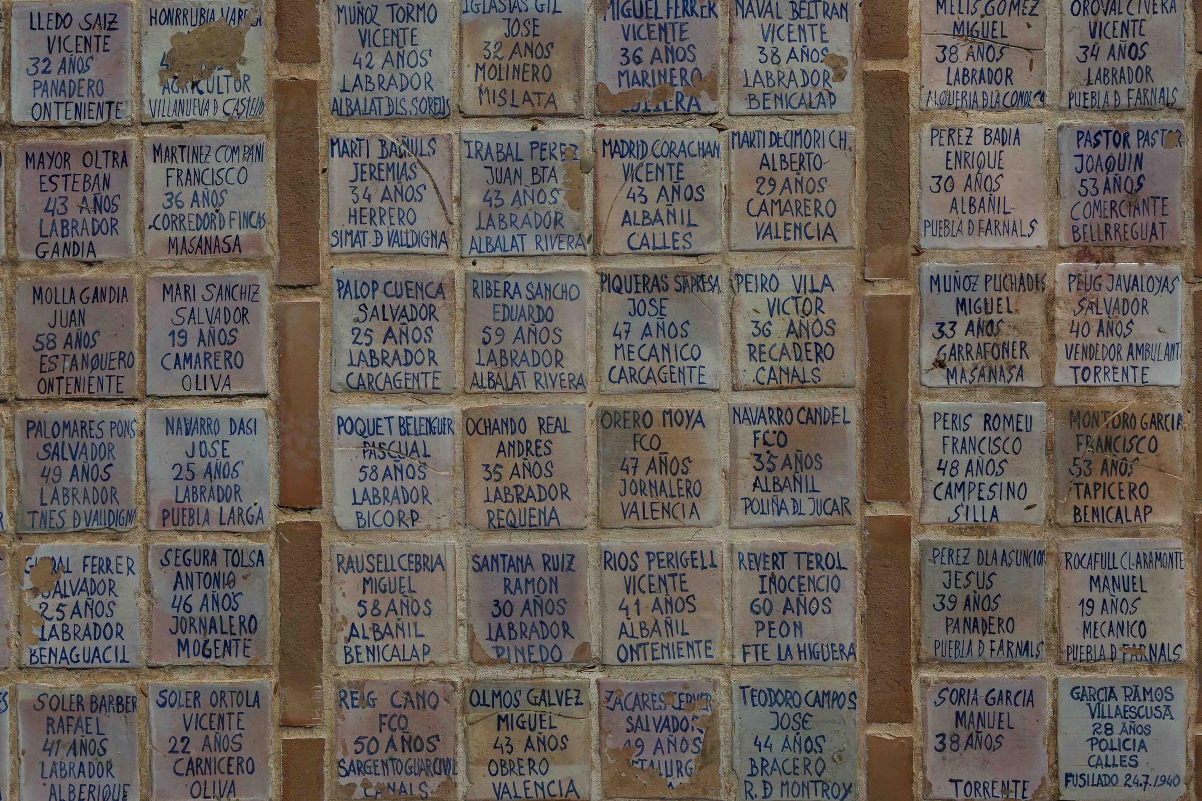 the end of oblivion - Tiles with the names, age and profession of the missing...