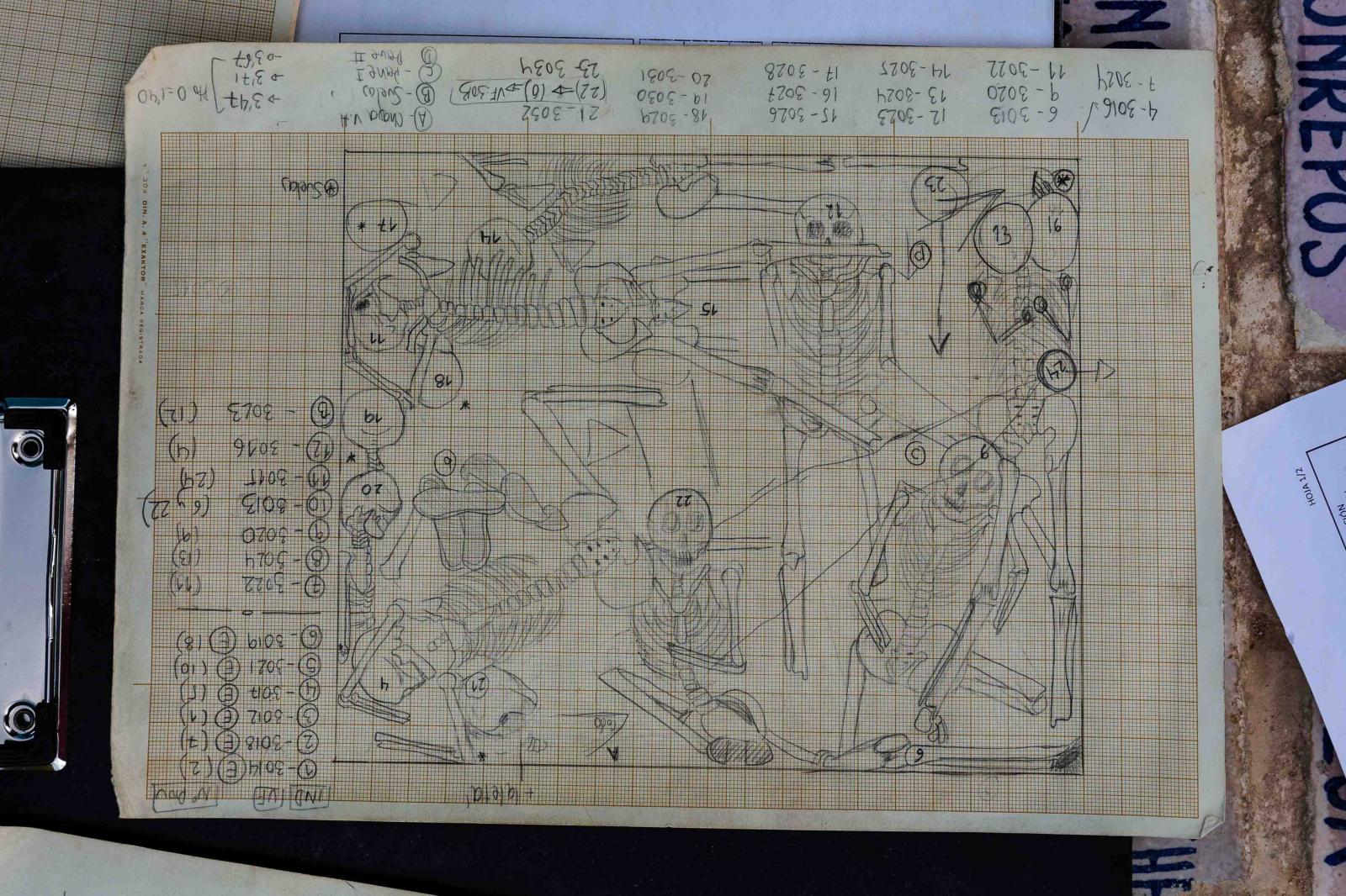 Drawing of a scheme with the po... cemetery of Paterna, Valencia.