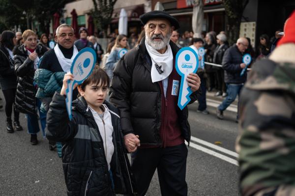 Thousands of people call for an end to the policy of exception for ETA prisoners - BILBAO, SPAIN: January 13th

Relatives of an ETA prisoner holding hands in the demonstration...