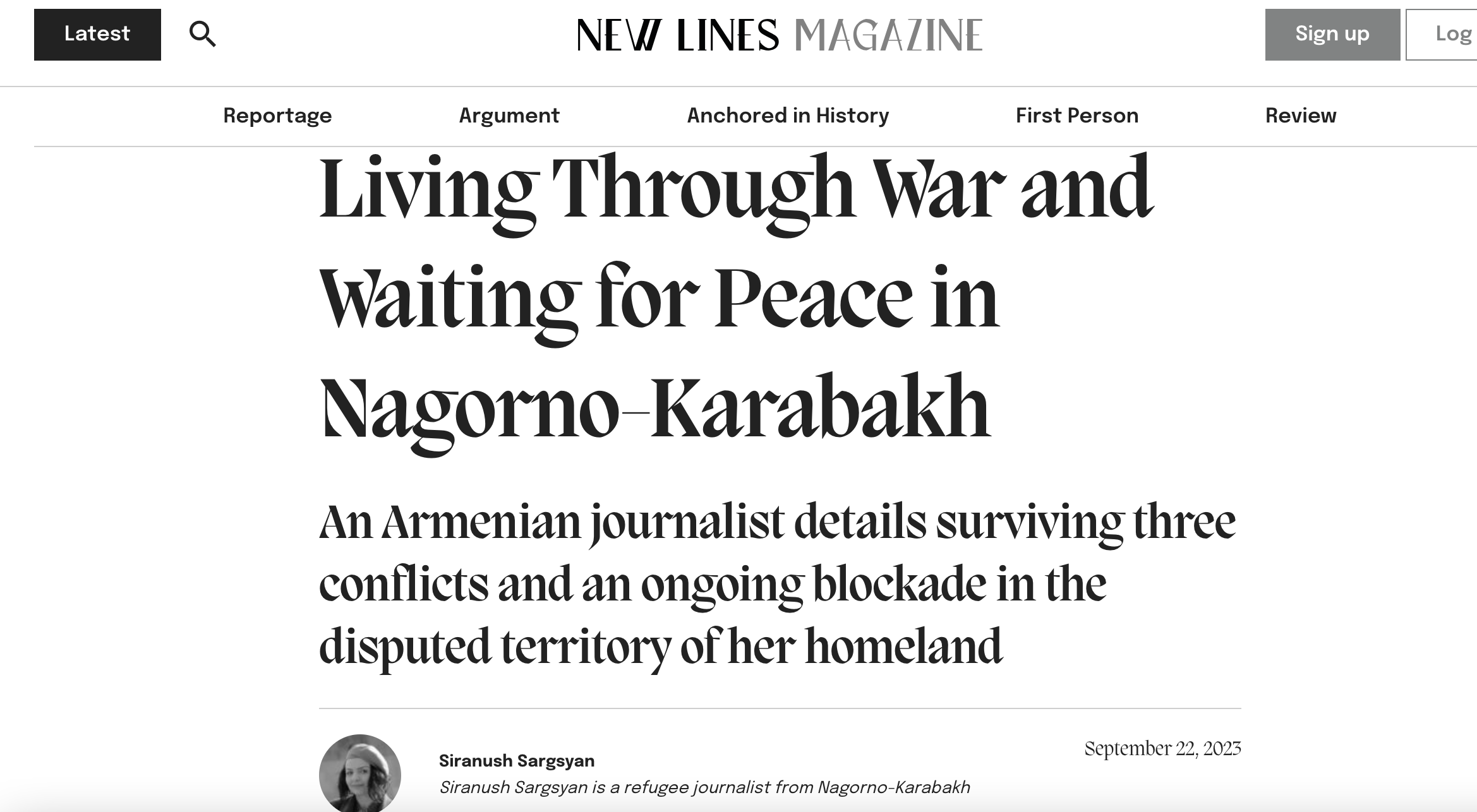 Syranush Sargsyan writes about her life as an Artsakhi, a journalist and a displaced.