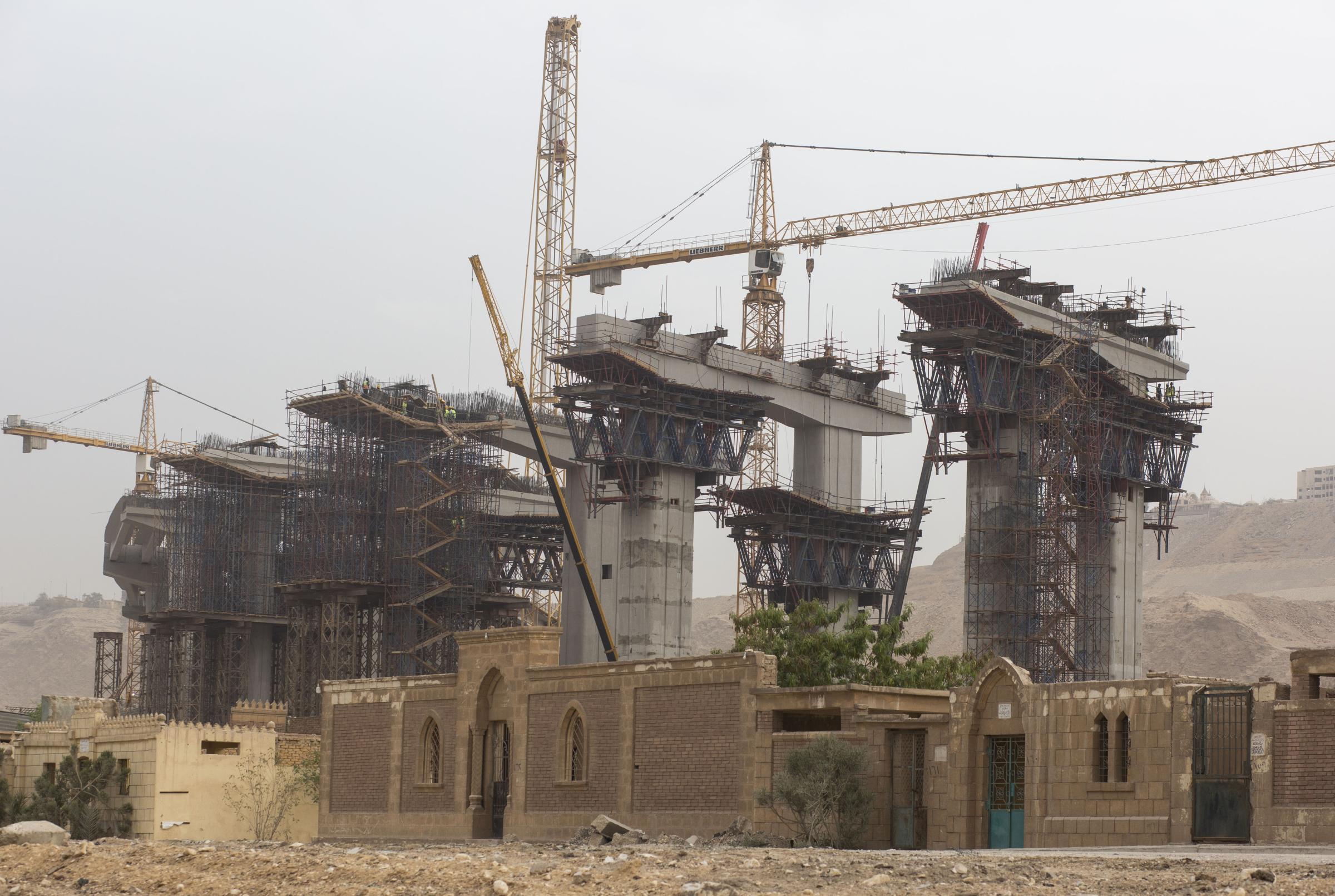 Bulldozers tear into Cairo's historic Islamic cemeteries - General view of the construction site of a bridge on the...