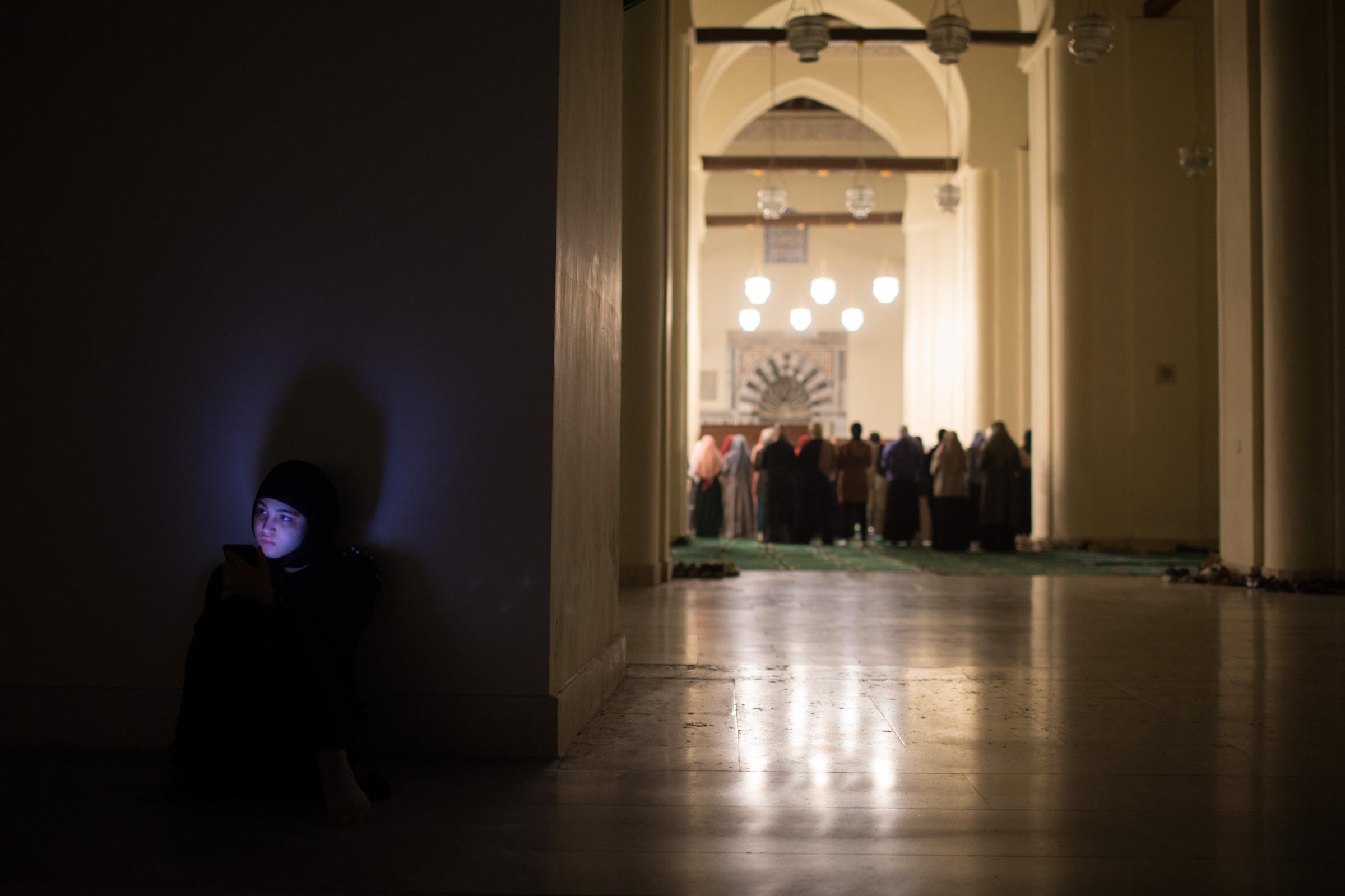 Muslim women worshippers perform evening prayers called &quot;Taraweeh&quot;, during the holy fasting month of Ramadan at al-Hakim bi-Amr...
