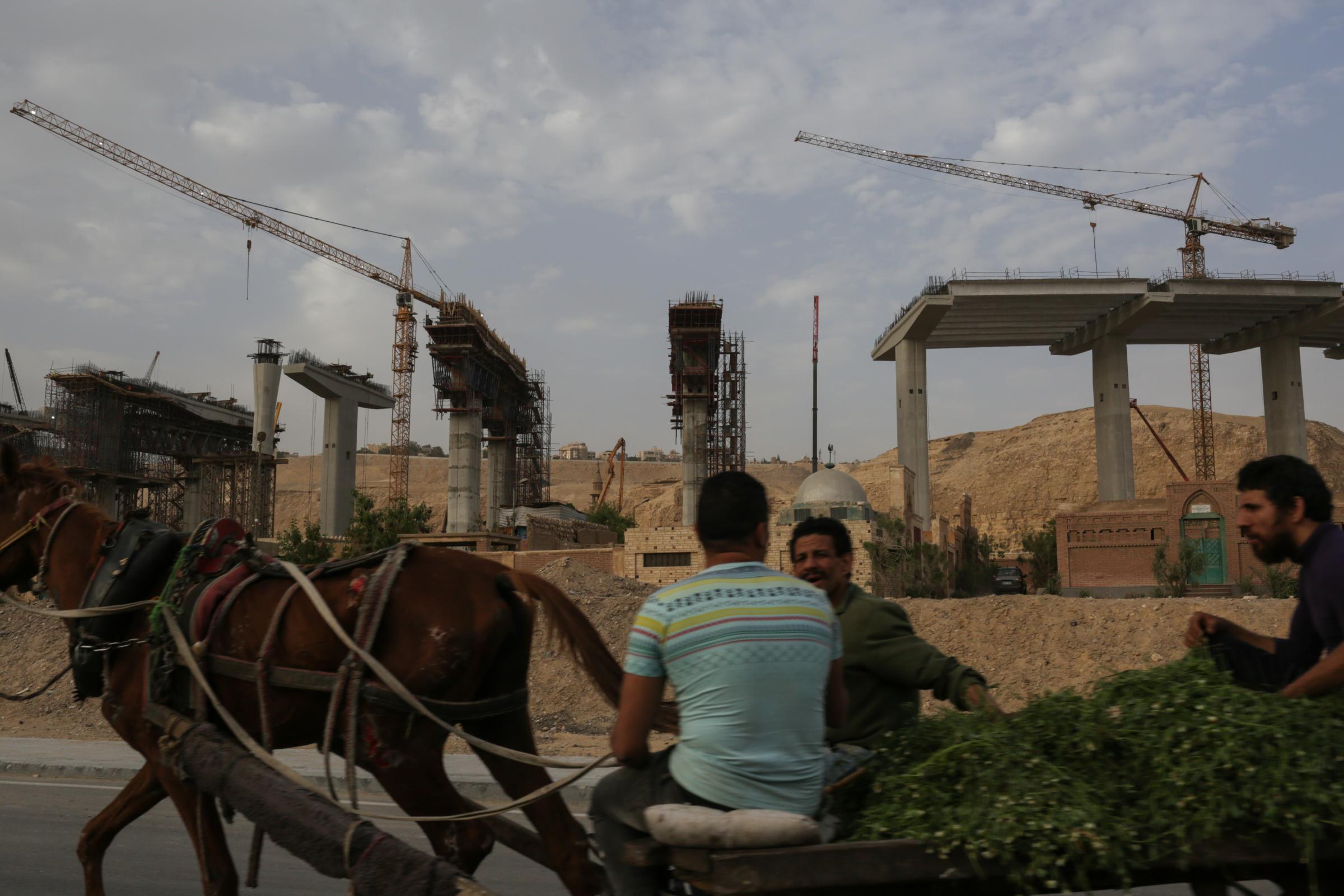 Bulldozers tear into Cairo's historic Islamic cemeteries - General view of the construction site of a bridge on the...