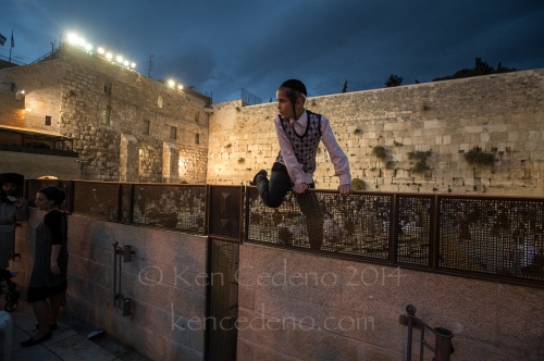 Image from ISRAEL -                 An ultra orthodox Jewish boy plays at the...