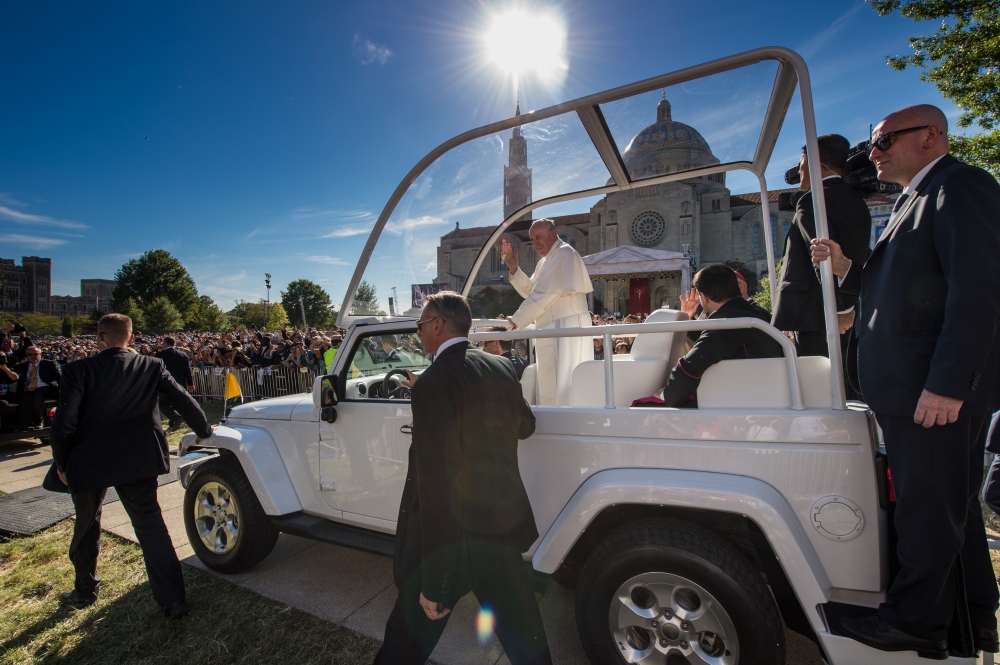  Pope Francis, 78, waves to the...st visit to the United States. 