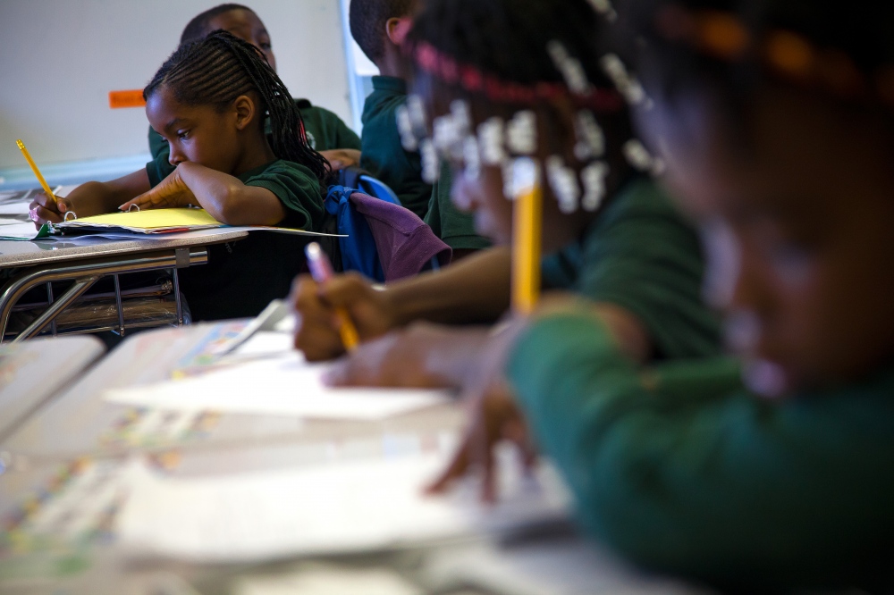 Fourth grade students quietly take a reading test. Much of Stanton Elementary&#39;s work is...