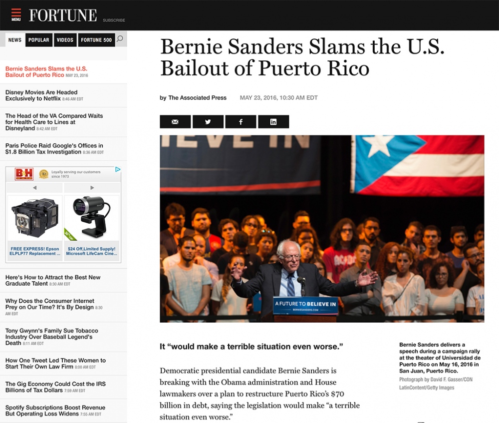 Recent Coverage of Bernie Sander's Campaign in Puerto Rico