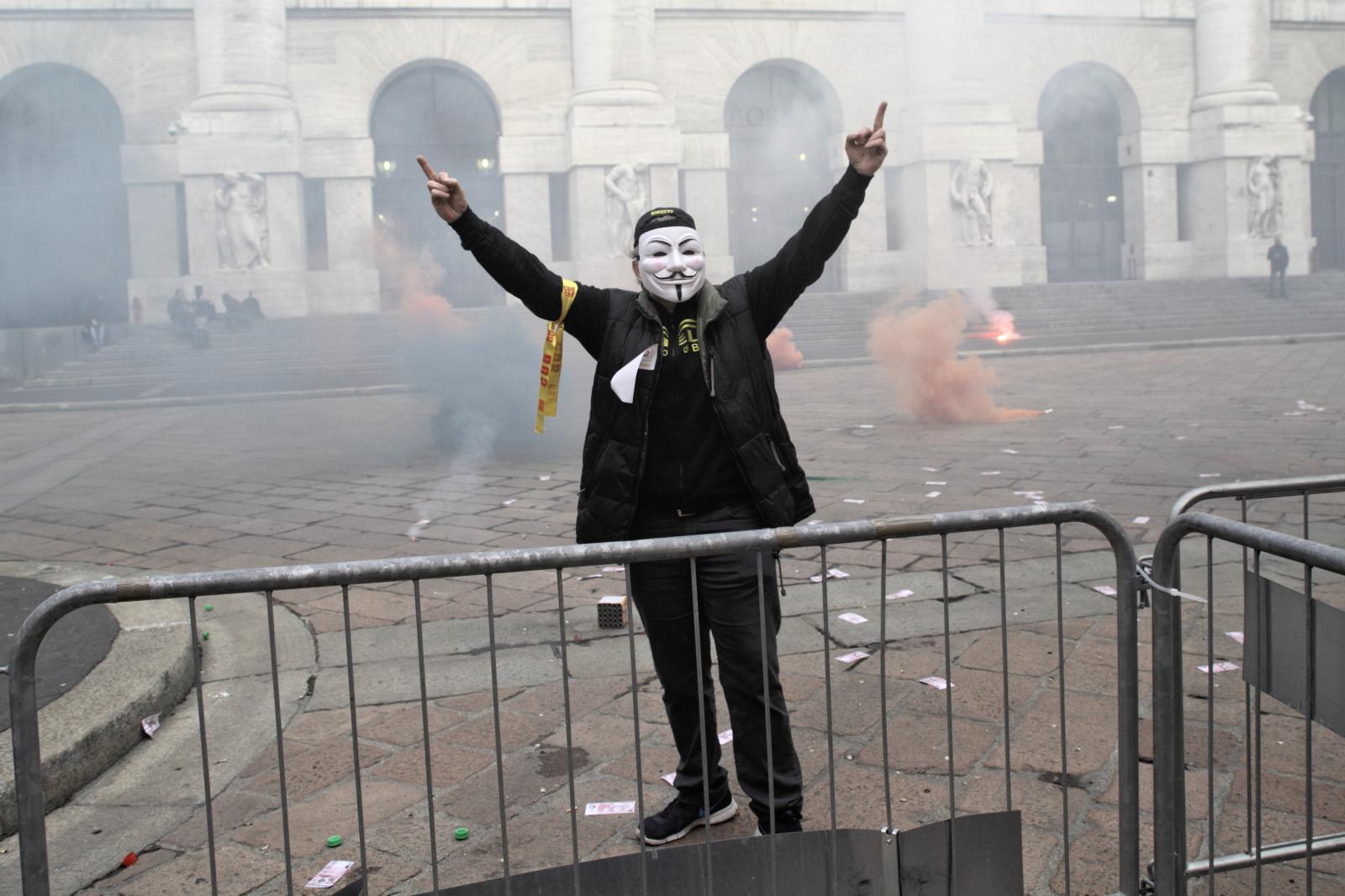 Demonstrator with Guy Fawkes mask | Buy this image