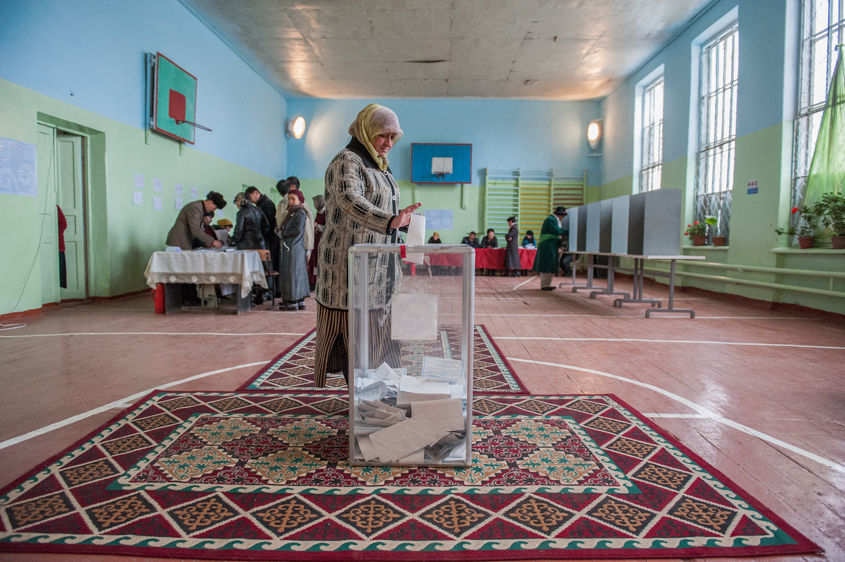     An Uzbek woman votes for President in Osh, Kyrgyzstan on Oct. 30, 2011 during the first elections since the 2010 revolution led to ethnic violence and destruction.    
