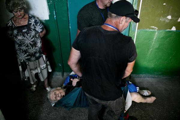 Ukraine-Russia War - Svetlana Petrozhinskaya (84) being evacuated from her 7th...