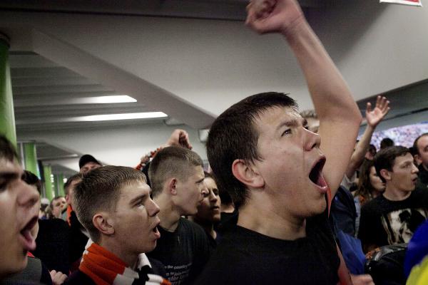 Image from Ukraine Crisis-The East - Supporters of Ukrainian soccer team Shakthar Donetsk...