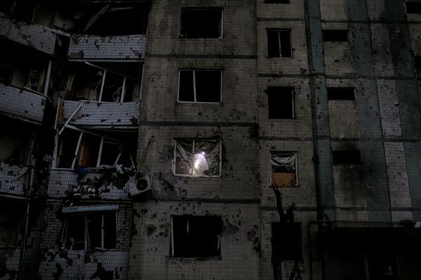 Ukraine-Russia War - Residents of Kyiv checking the destruction in their...