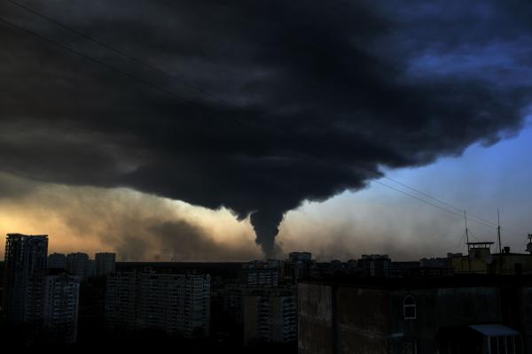 Ukraine-Russia War - Smoke rises from the cities of Bucha, Irpin and Hostomel...