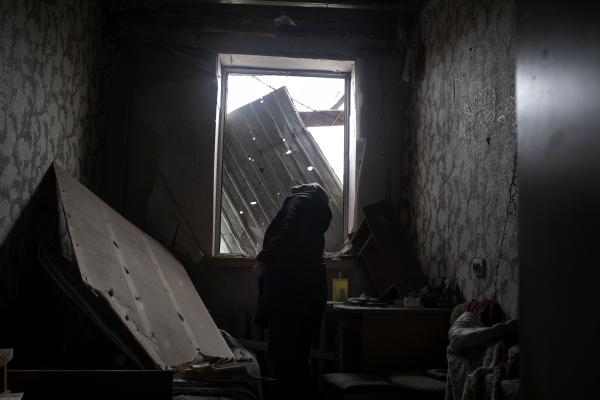 Valeria (19) checking her destroyed apartment, after heavy shelling by the Russian army hit her city of Byshiv, located around 60km south west of Kyiv.